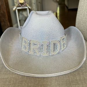 Sparkly Bride cowboy hat with attached veil